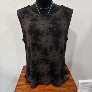Chico's Black Floral Sparkle Sleeveless Tank
